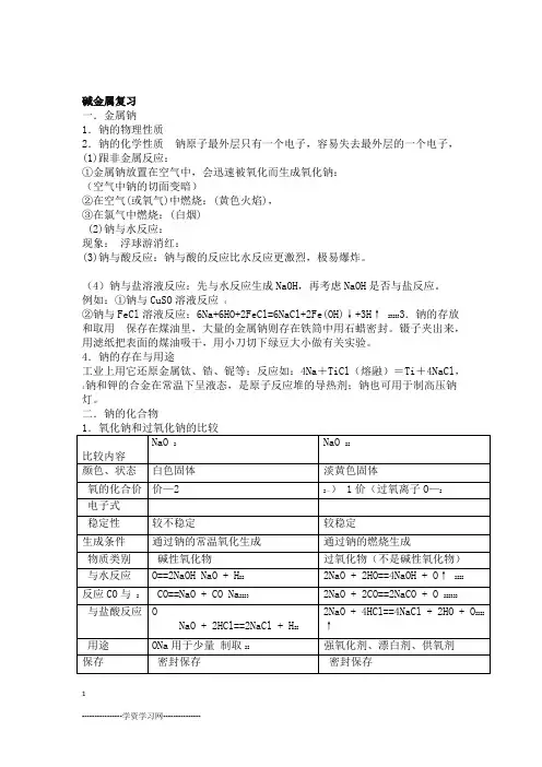碱金属钠知识点及习题剖析