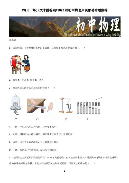 (文末附答案)2022届初中物理声现象易错题集锦