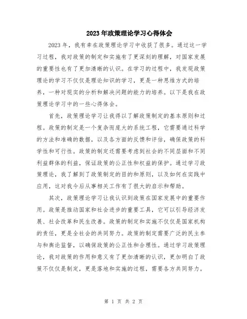 2023年政策理论学习心得体会