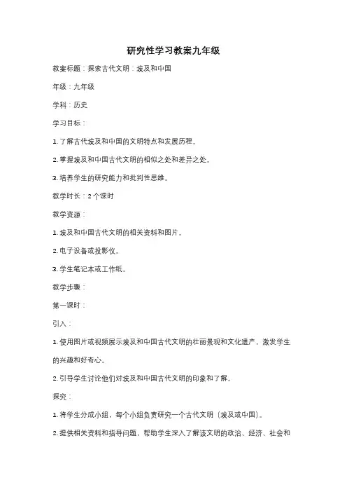 研究性学习教案九年级