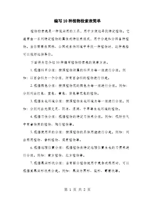 编写10种植物检索表简单