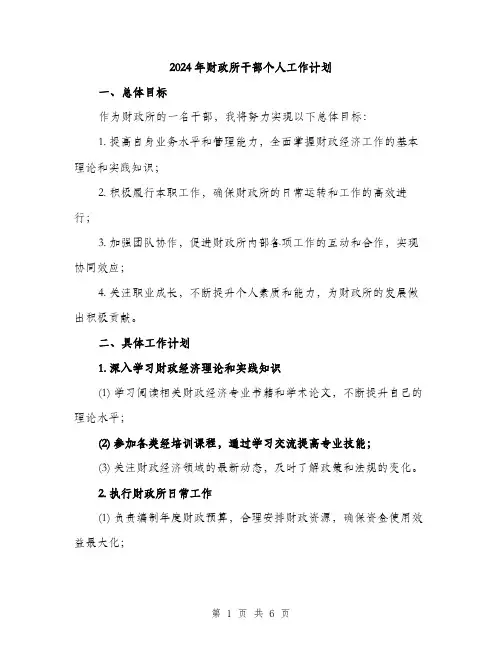 2024年财政所干部个人工作计划(2篇)