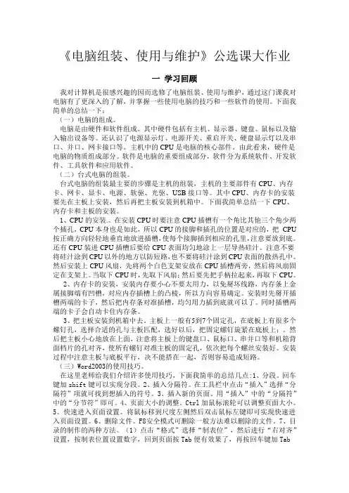 《电脑组装、使用与维护》公选课大作业