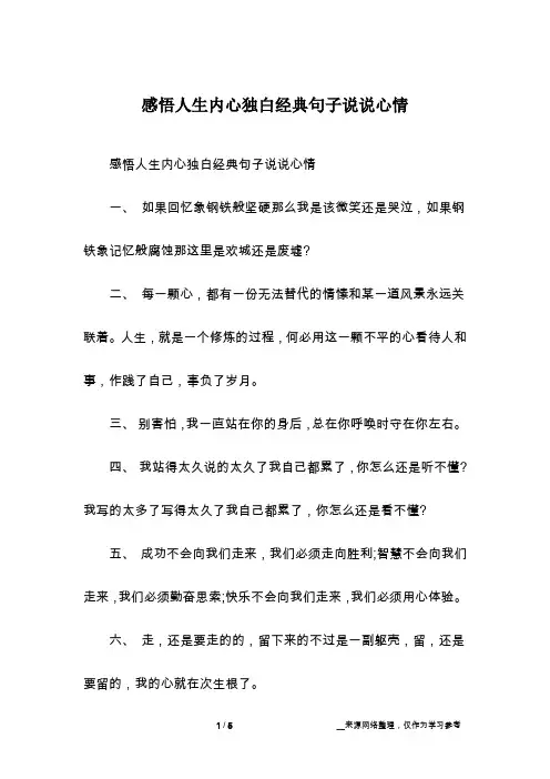 感悟人生内心独白经典句子说说心情