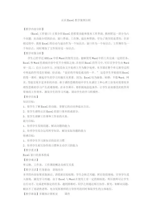 认识Excel教学案例分析
