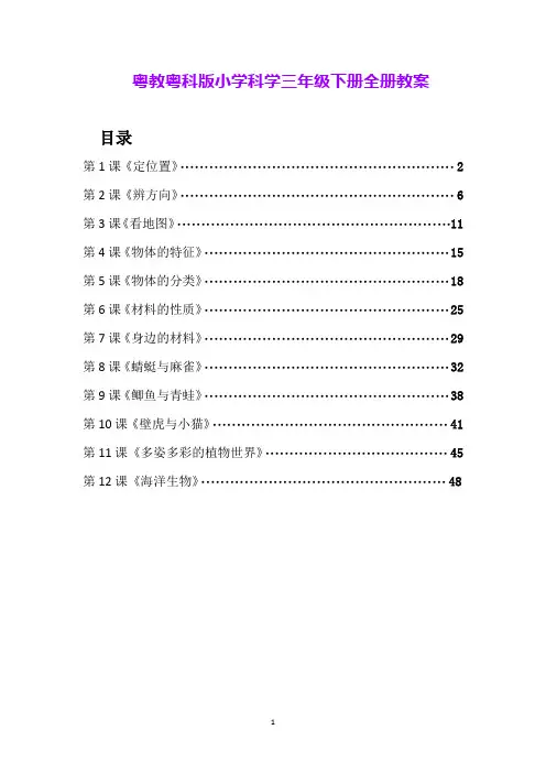 粤教粤科版小学科学三年级下册全册教案