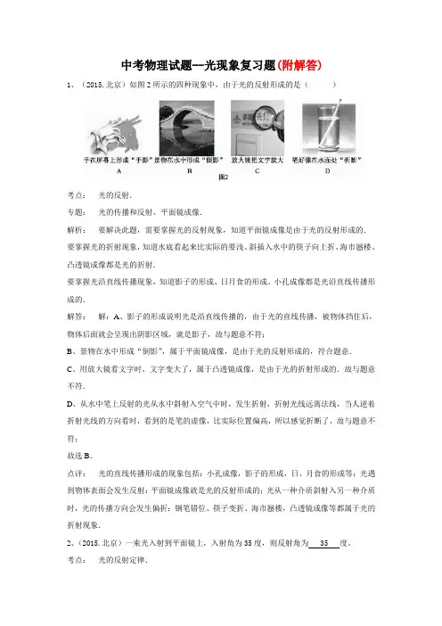 中考物理试卷分类汇编--光现象(含解析)