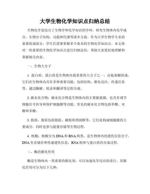 大学生物化学知识点归纳总结