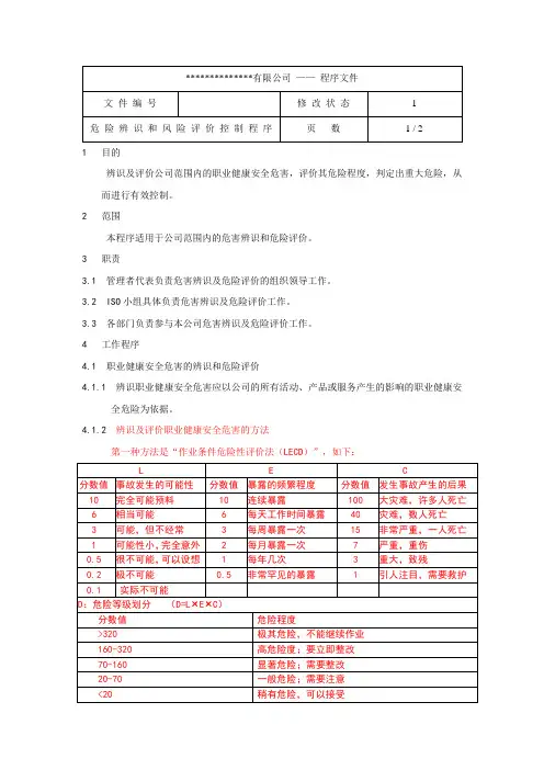 危险源辨识和风险评价控制程序