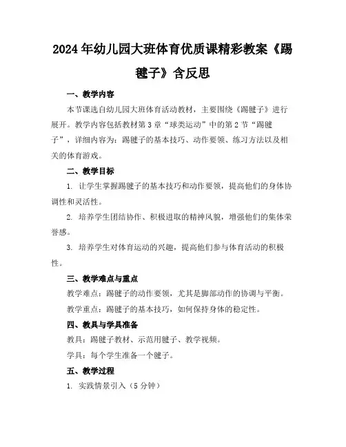 2024年幼儿园大班体育优质课精彩教案《踢毽子》含反思