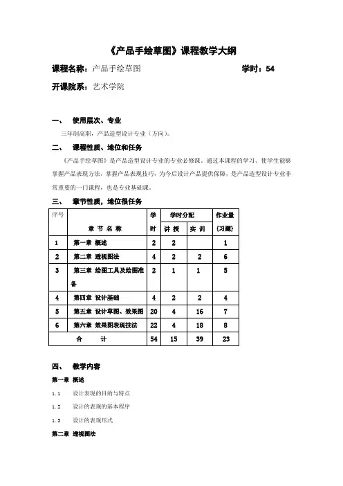 产品手绘草图教学大纲