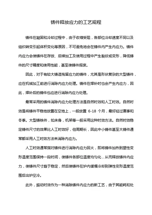 铸件释放应力的工艺规程