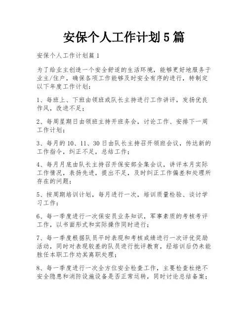 安保个人工作计划5篇