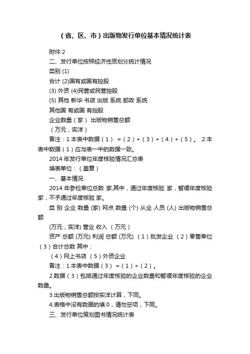 （省、区、市）出版物发行单位基本情况统计表