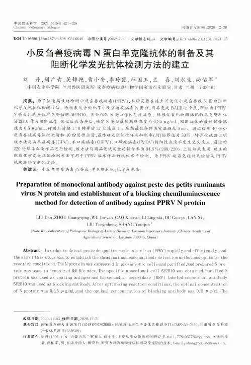 小反刍兽疫病毒N蛋白单克隆抗体的制备及其阻断化学发光抗体检测方法的建立