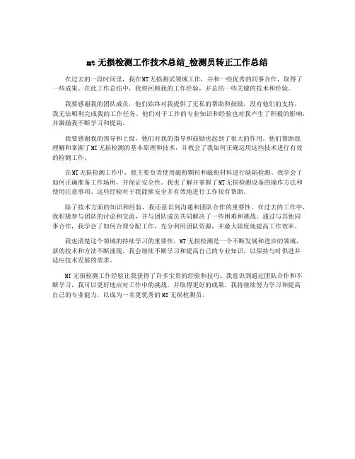 mt无损检测工作技术总结_检测员转正工作总结