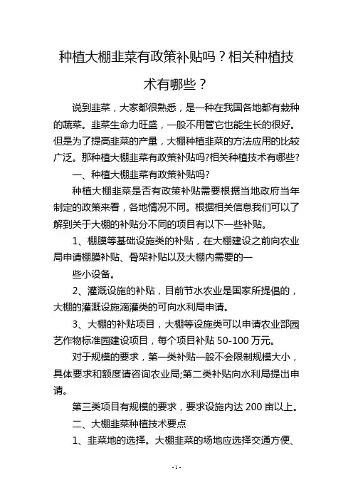 种植大棚韭菜有政策补贴吗？相关种植技术有哪些？