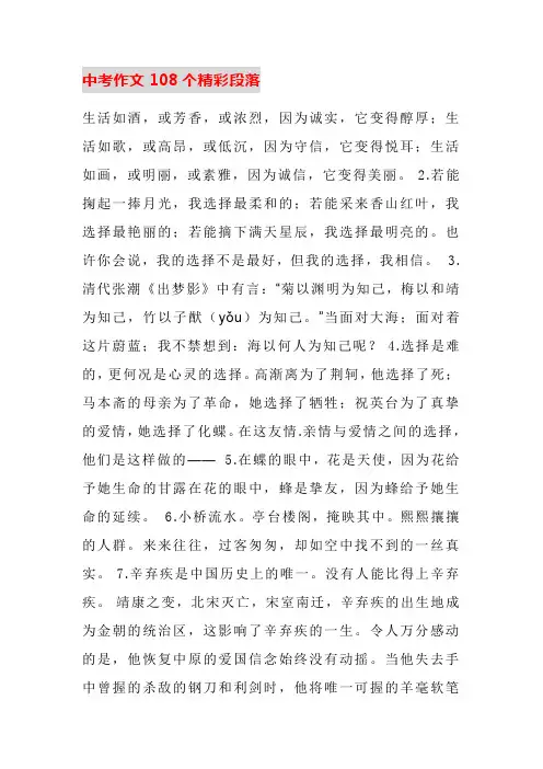中考作文108个精彩段落