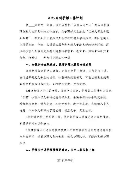 2023内科护理工作计划(6篇)