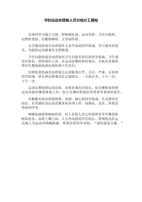 学校运动会班级人员分组及任务明细