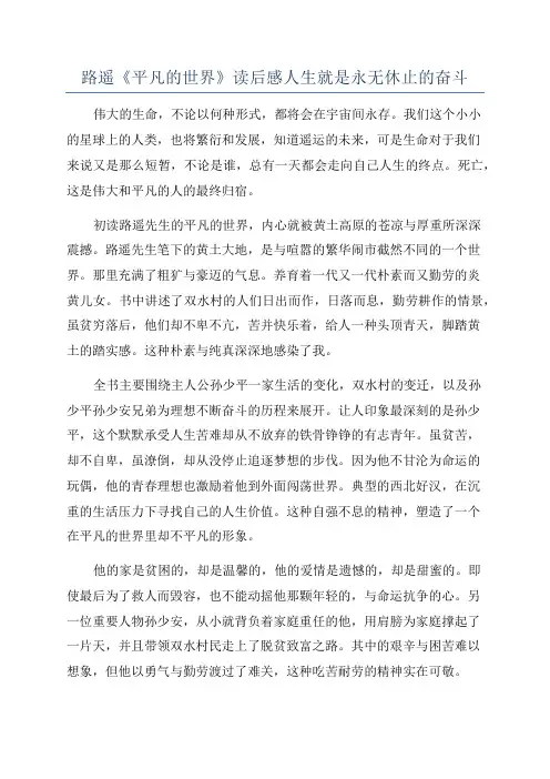路遥《平凡的世界》读后感人生就是永无休止的奋斗