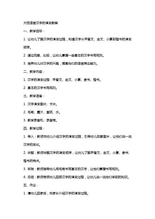 大班语言汉字的演变教案