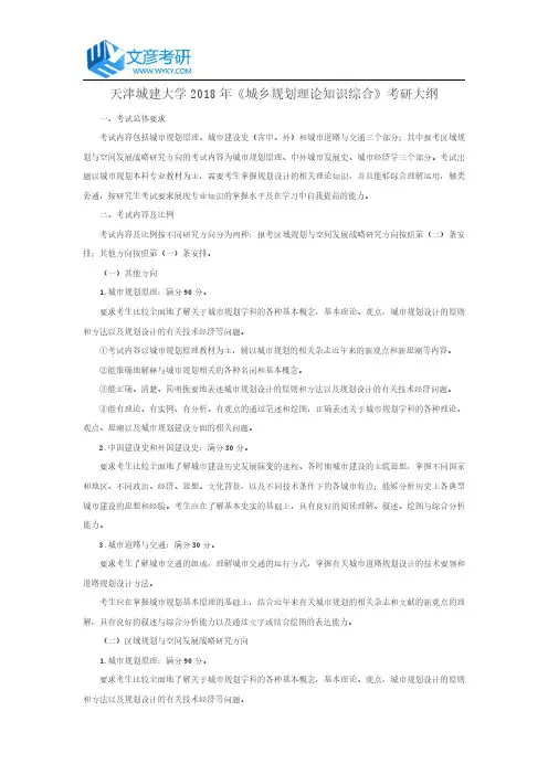 天津城建大学2018年《城乡规划理论知识综合》考研大纲