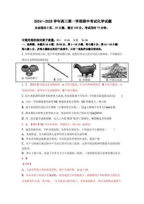 2025  高三化学   期中考试   试题解析版