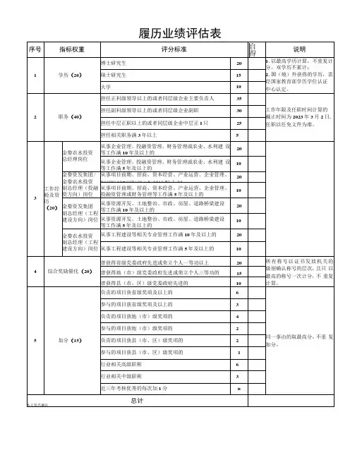 履历业绩评估表