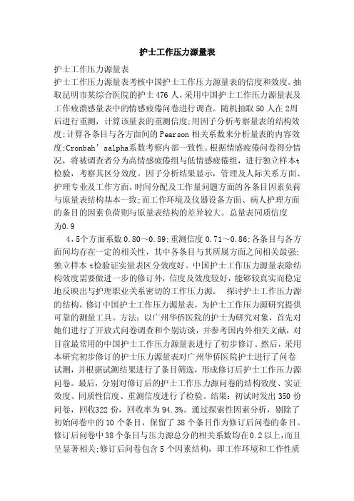 护士工作压力源量表（范本）
