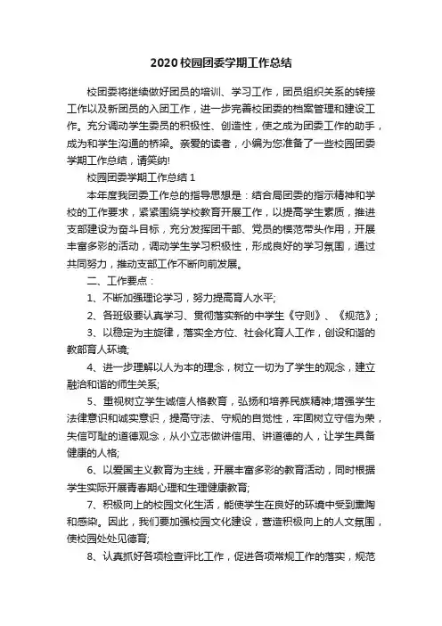 2020校园团委学期工作总结