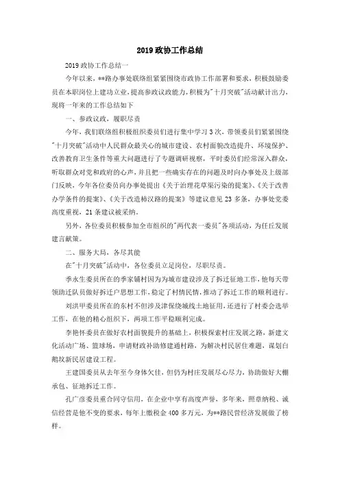 工作总结-2019政协工作总结 精品