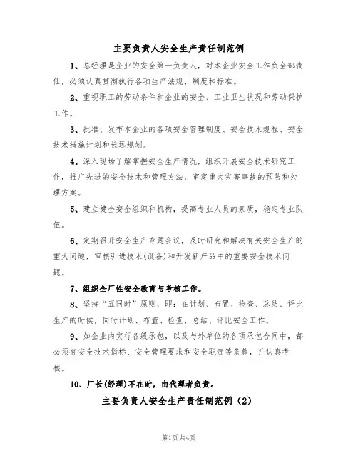 主要负责人安全生产责任制范例（3篇）
