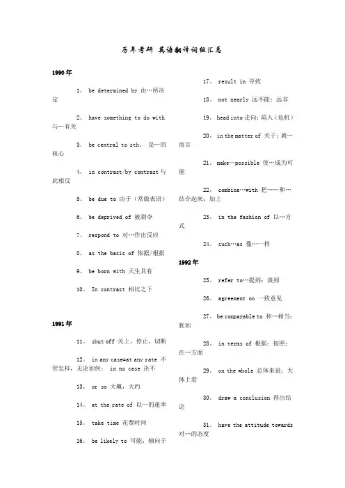 历年考研英语翻译词组汇总