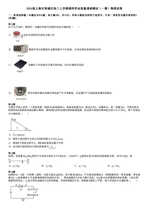 2024届上海市青浦区高三上学期期终学业质量调研测试(一模)物理试卷