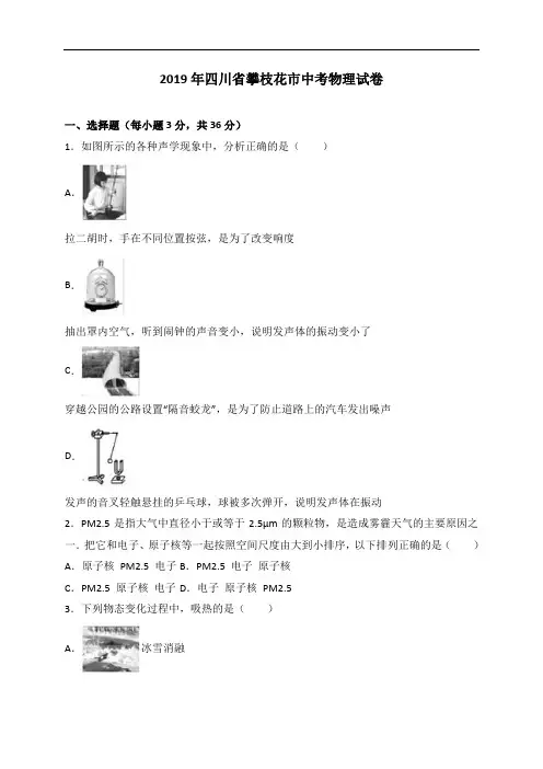 四川省攀枝花2019年中考模拟考试题(含答案)
