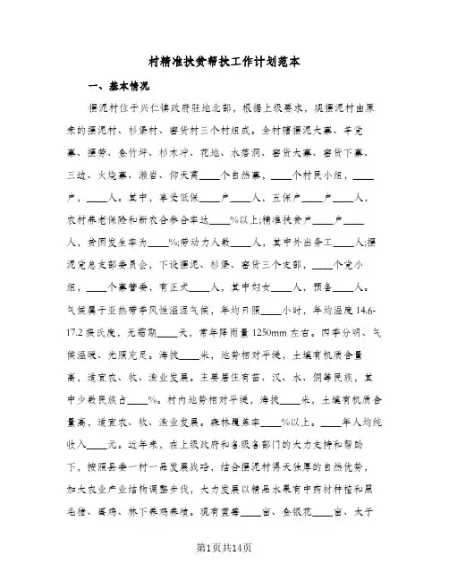 村精准扶贫帮扶工作计划范本(4篇)