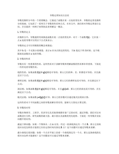 导数定理知识点总结
