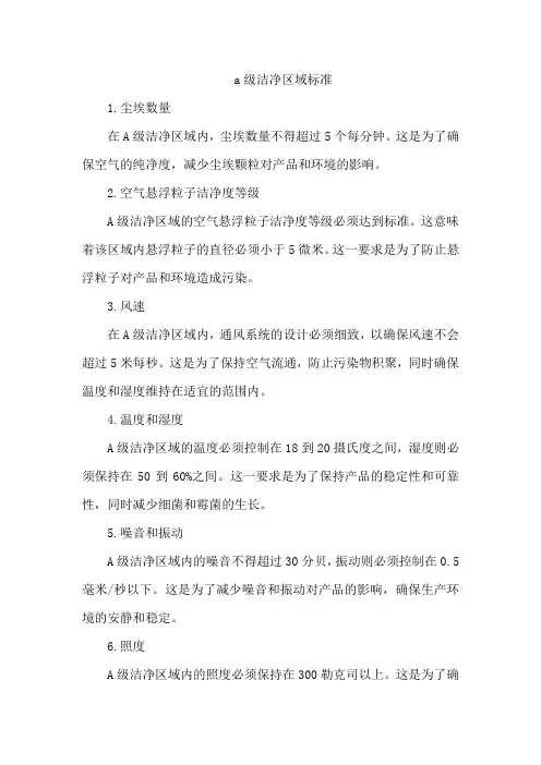 a级洁净区域标准