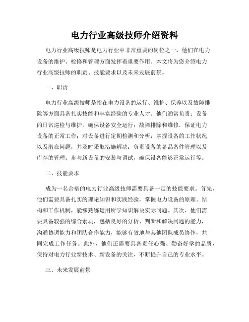 电力行业高级技师介绍资料