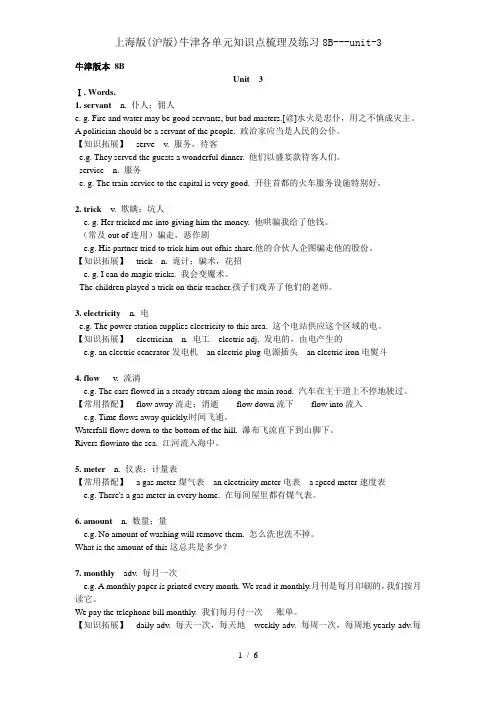上海版沪版牛津各单元知识点梳理及练习8Bunit3
