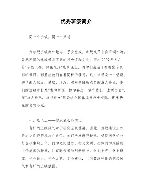 优秀班级简介