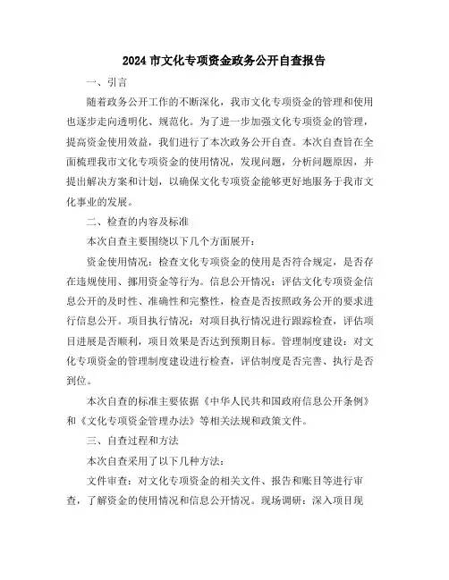 2024市文化专项资金政务公开自查报告