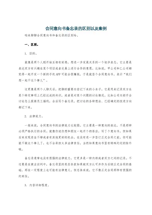 合同意向书备忘录的区别以及案例