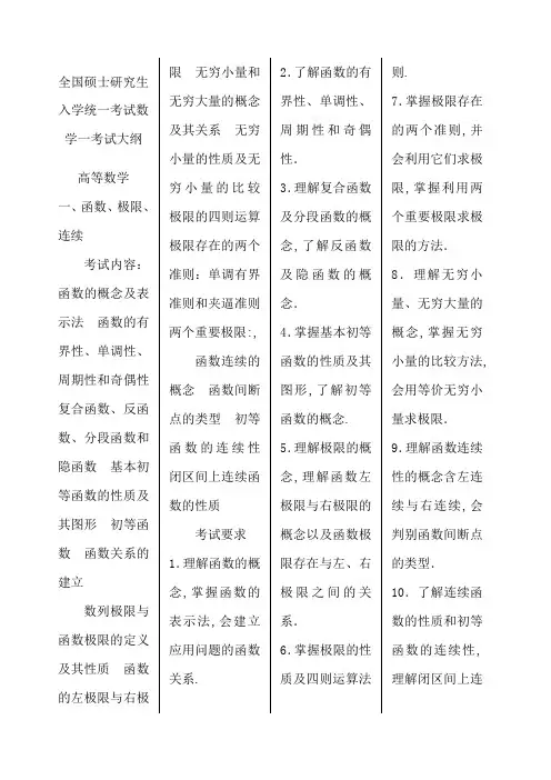 全国硕士研究生入学统一考试数学一考试大纲