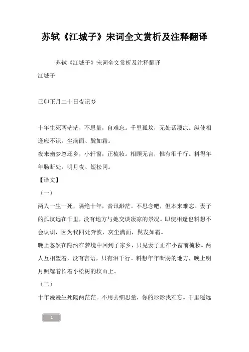 苏轼《江城子》宋词全文赏析及注释翻译