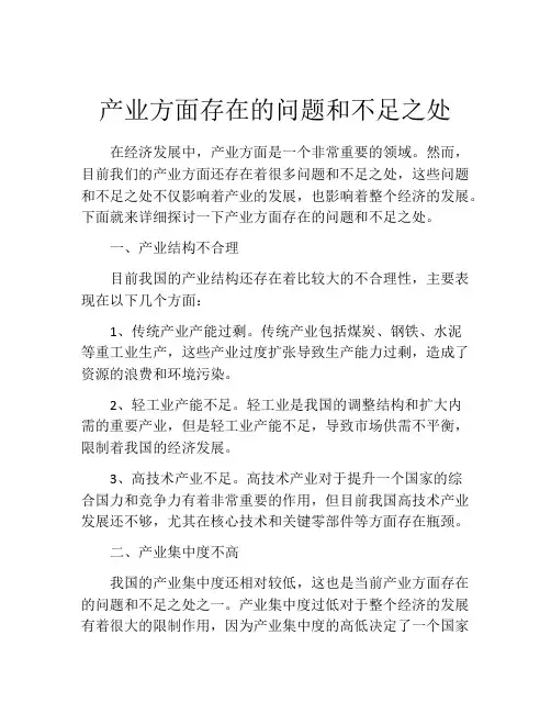 产业方面存在的问题和不足之处