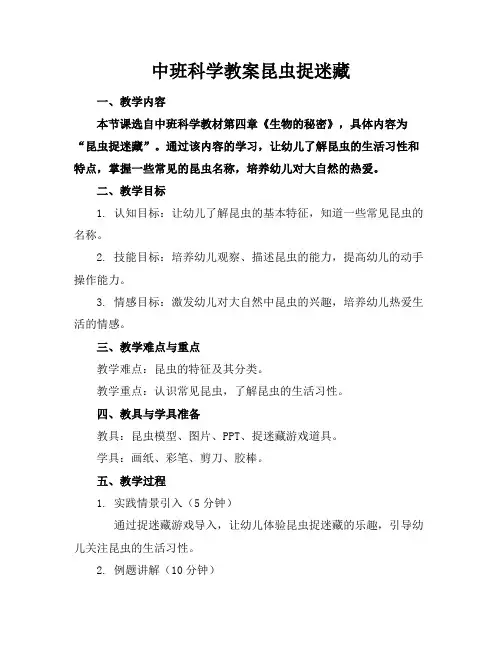 中班科学教案昆虫捉迷藏
