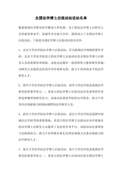 全国法学博士后流动站设站名单