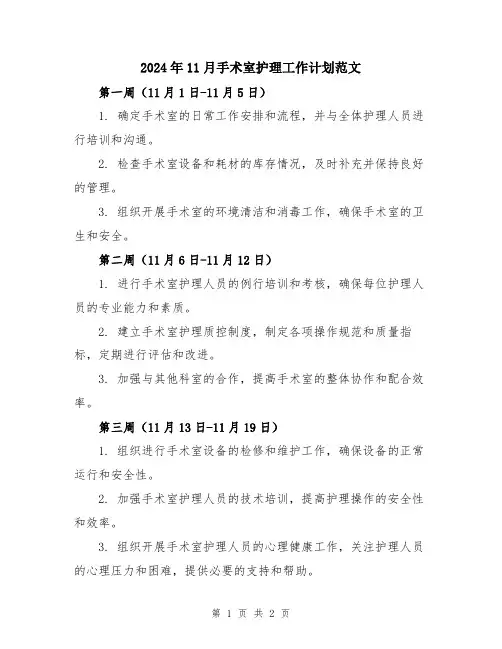 2024年11月手术室护理工作计划范文